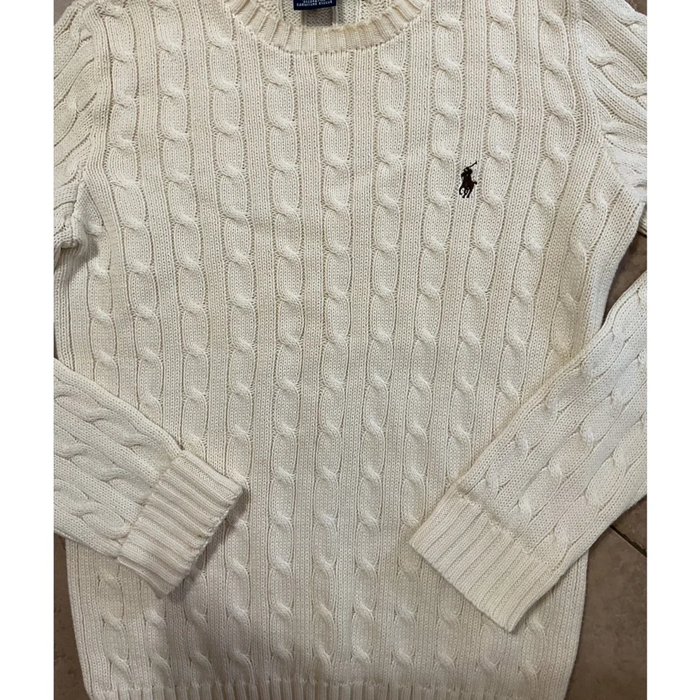 Ralph Lauren Sport Cable-Knit Cotton Crewneck Ivory Jumper Size Large old money - Picture 11 of 16